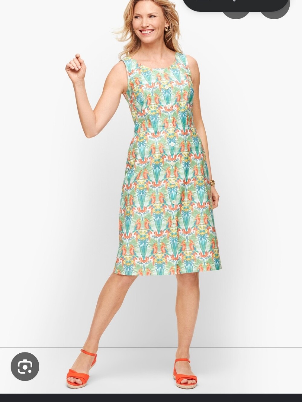 Talbots Tropical Print Midi Skirt - Coral, Green & Yellow
